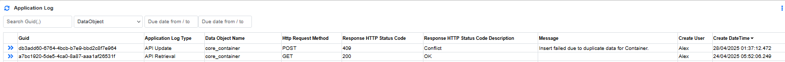 API Guide API Application Log API Request Application Log Results
