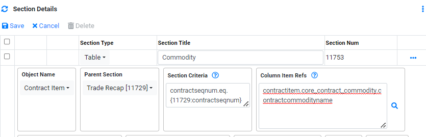 Implementation Document Builder Trade Recap Commodity Table Detail