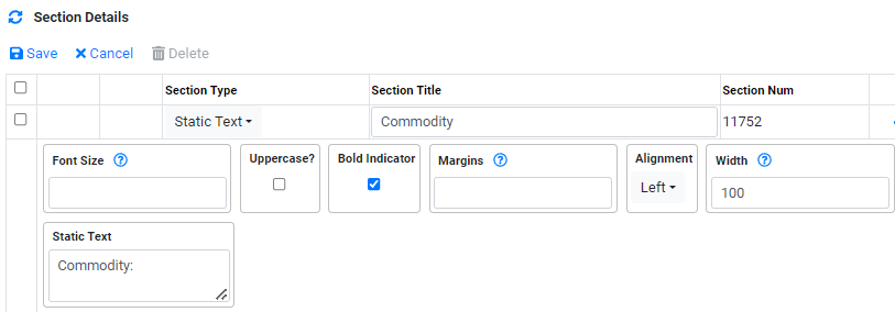 Implementation Document Builder Trade Recap Commodity Text Details