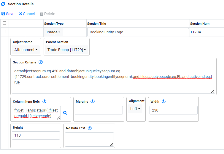 Implementation Document Builder Trade Recap Image Section Details