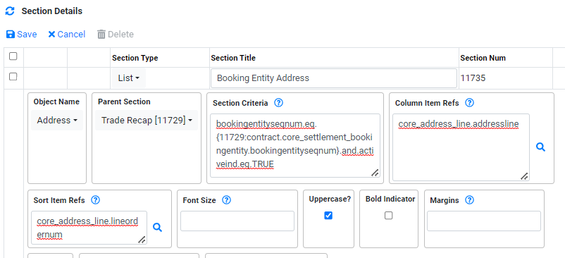 Implementation Document Builder Trade Recap List Address Detail