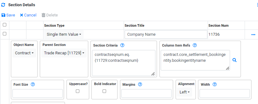 Implementation Document Builder Trade Recap Single Value Company Name Detail