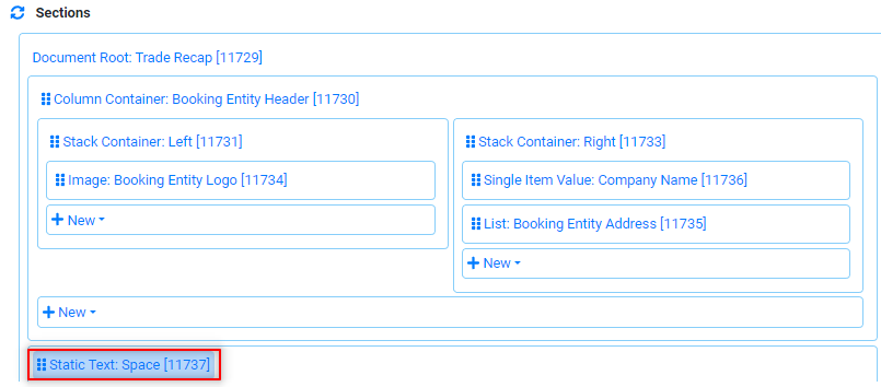 Implementation Document Builder Trade Recap Space Section