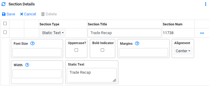 Implementation Document Builder Trade Recap Title Section Detail