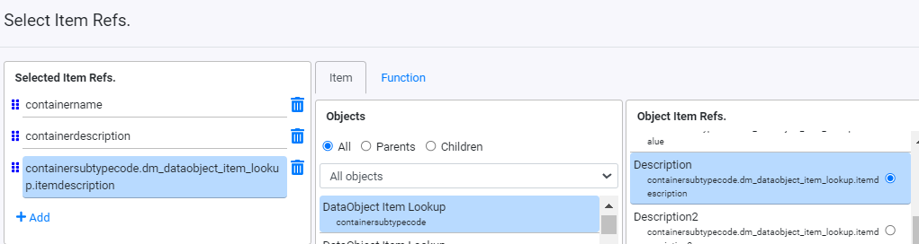 Implementation View Builder Select Item Refs containersubtype