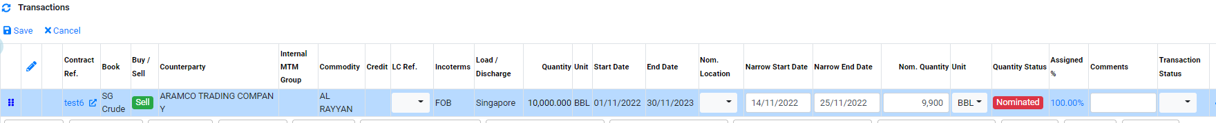 Operations Transaction update