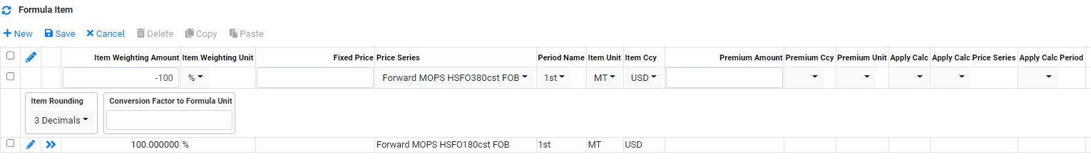 Price Data Formula Item Forward Price Series