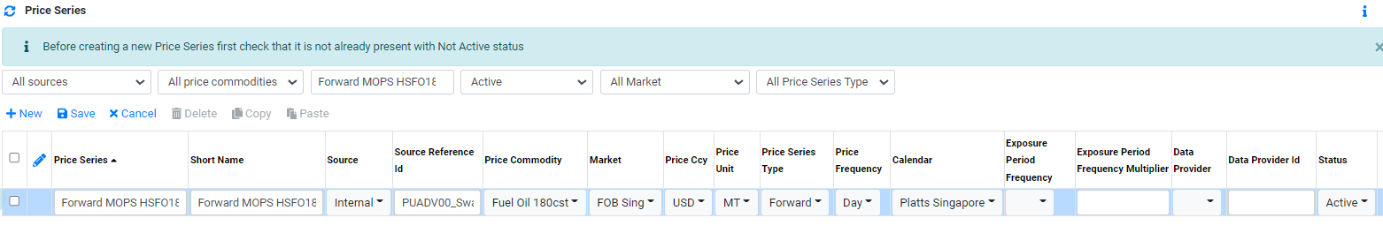 Price Data Forward Price Series