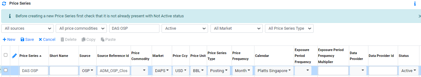 Price Data Posting Price Series