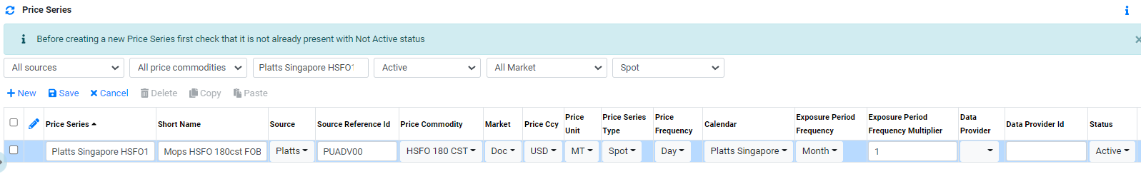 Price Data Spot Price Series