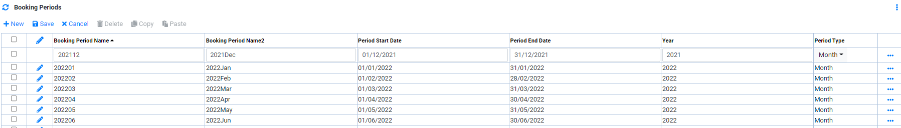 Reference Data Accounting Booking Period