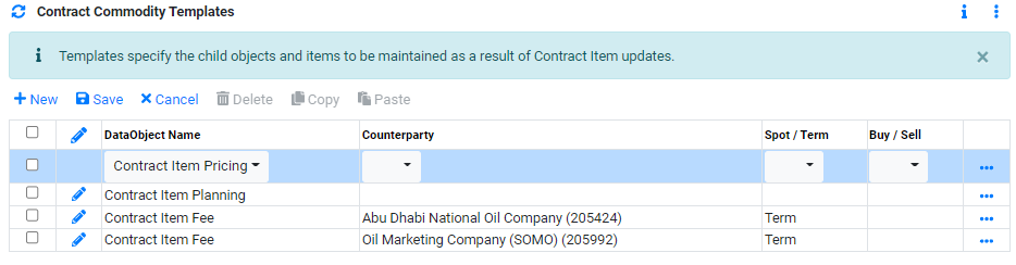 Reference Data Commodities Contract Templates