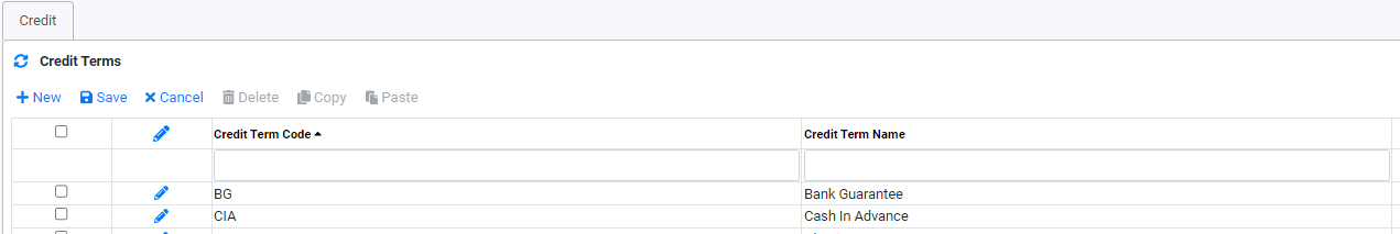 Reference Data Credit Term