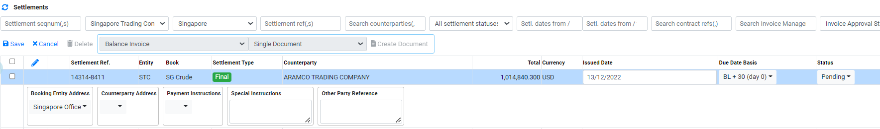 Settlement Manage Settlement