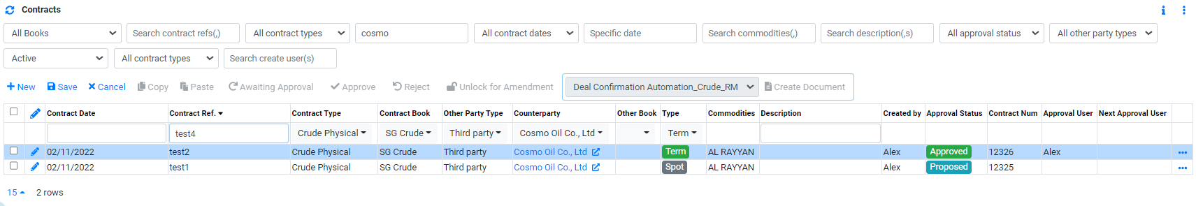 Trading Physical Term Deal Contract