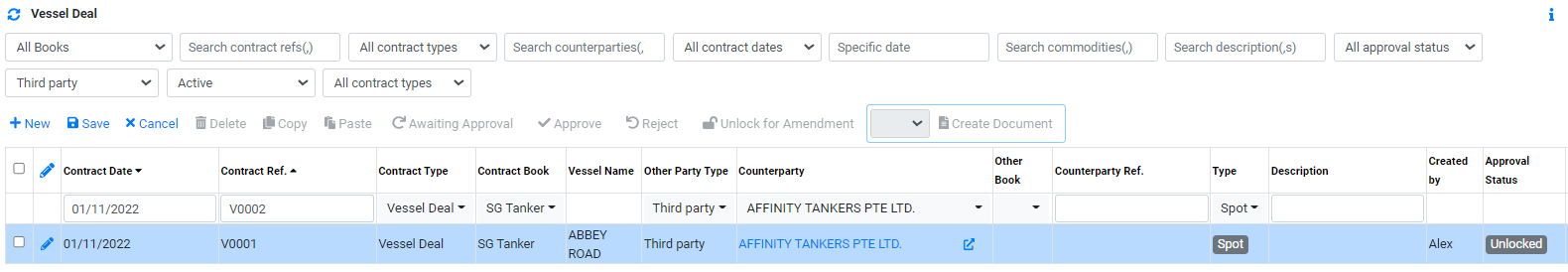 Trading Spot Vessel Deal Contract