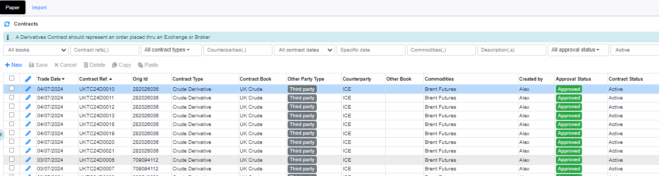 ICE Exchange Interface Paper Contracts