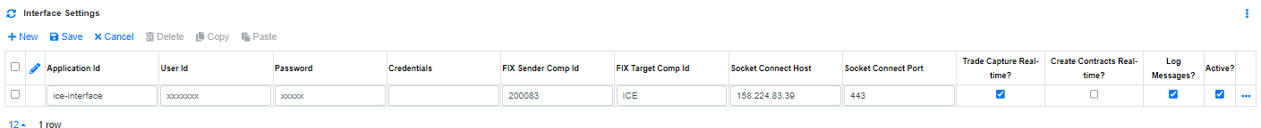 ICE Exchange Interface Settings