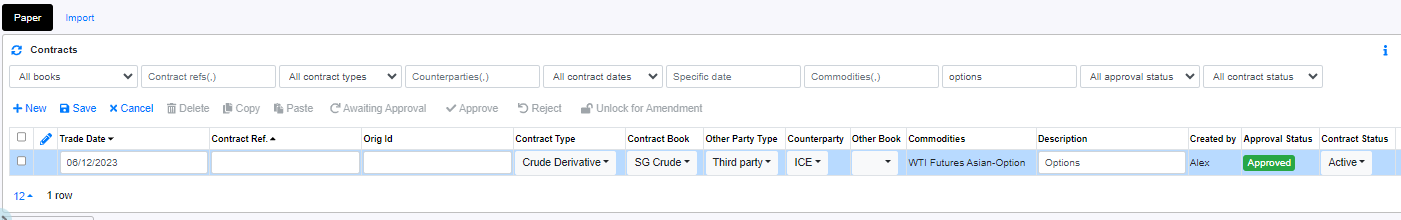 Trading Paper Asians Options Contract