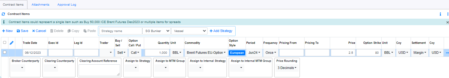 Trading Paper Options Contract Items